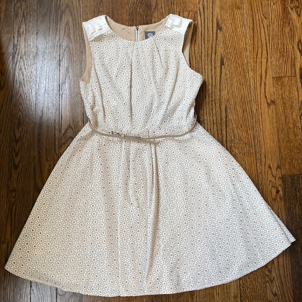 NWT Vince Camuto cream/tan dress, size 14
